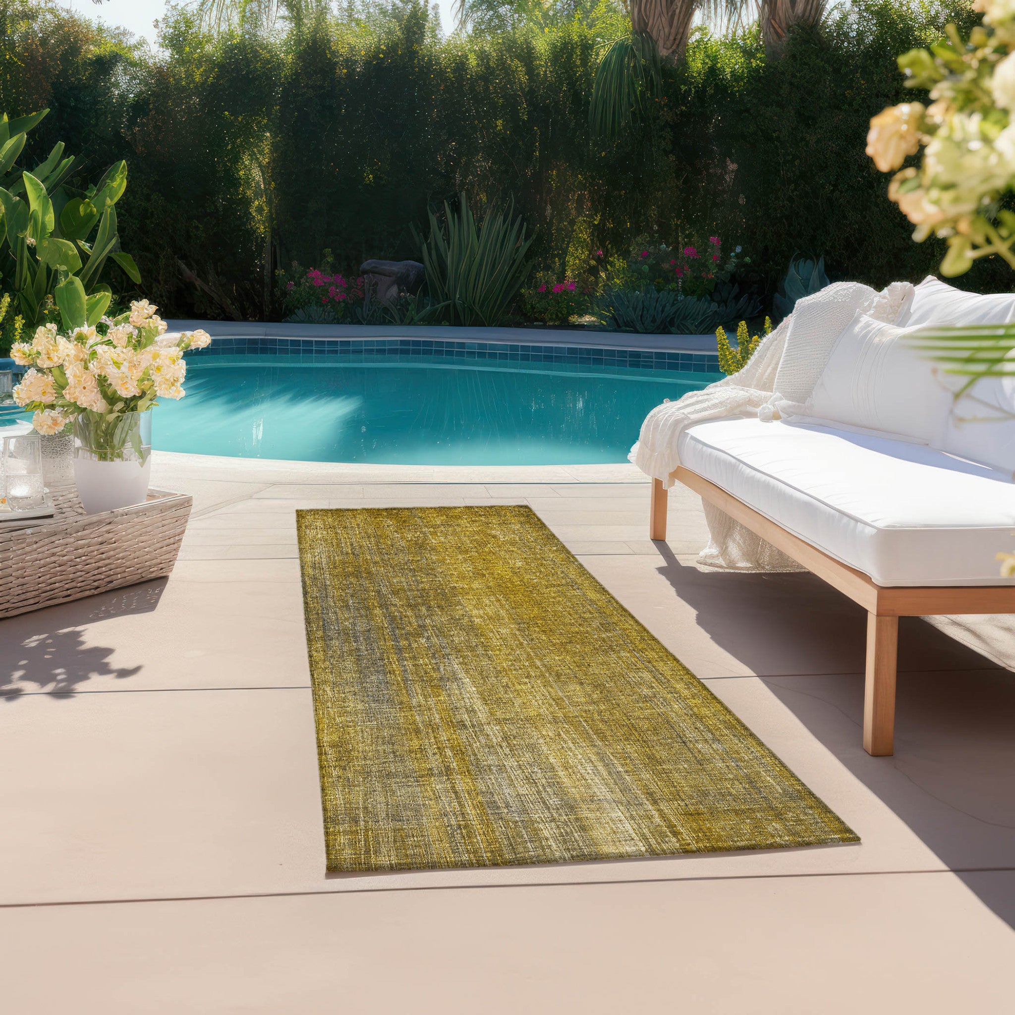 Washable, Non-Skid, Stain-Resistant Blue Striped Rug for Indoor & Outdoor Use, Ideal for Pets