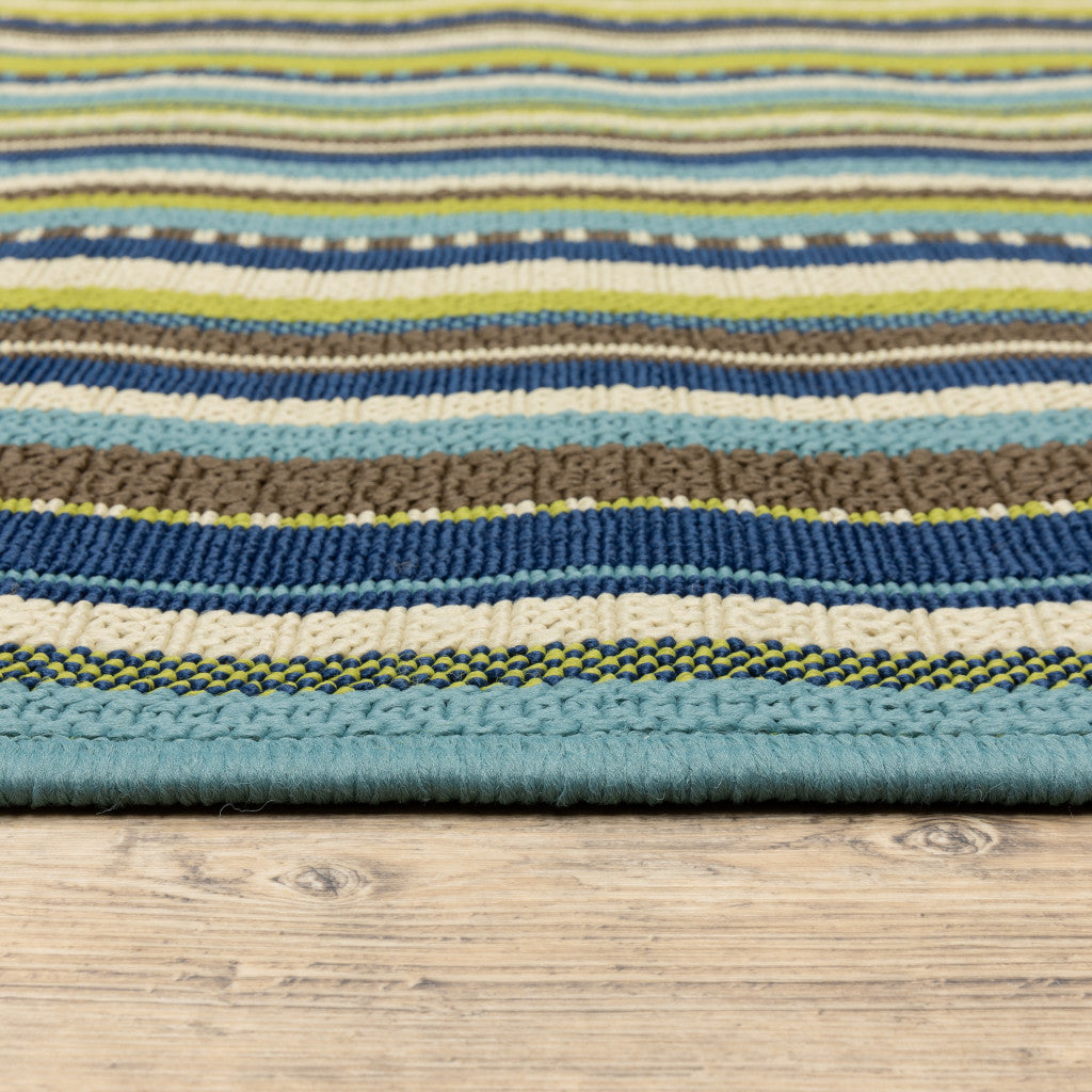 Stain-Resistant Blue & Green Striped Indoor-Outdoor Area Rug for Cozy Spaces