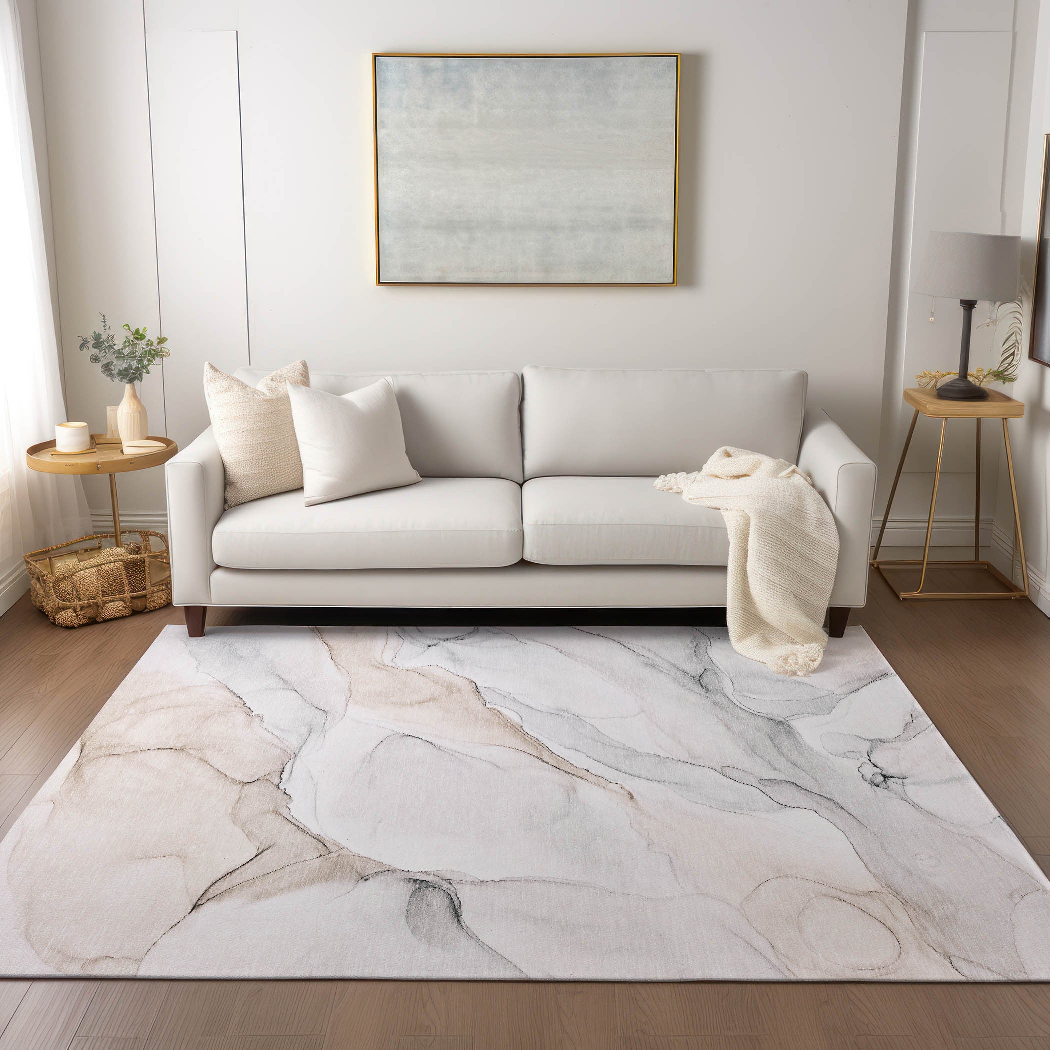 Stylish Washable Gray and Pink Abstract Runner Rug for Indoor & Outdoor, Stain-Resistant