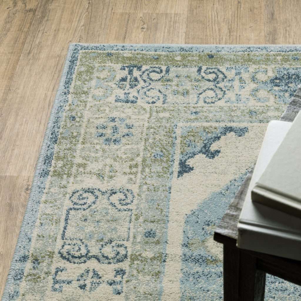 Stain-Resistant Elegant Blue-Grey-Teal Oriental Runner Rug for Cozy Homes