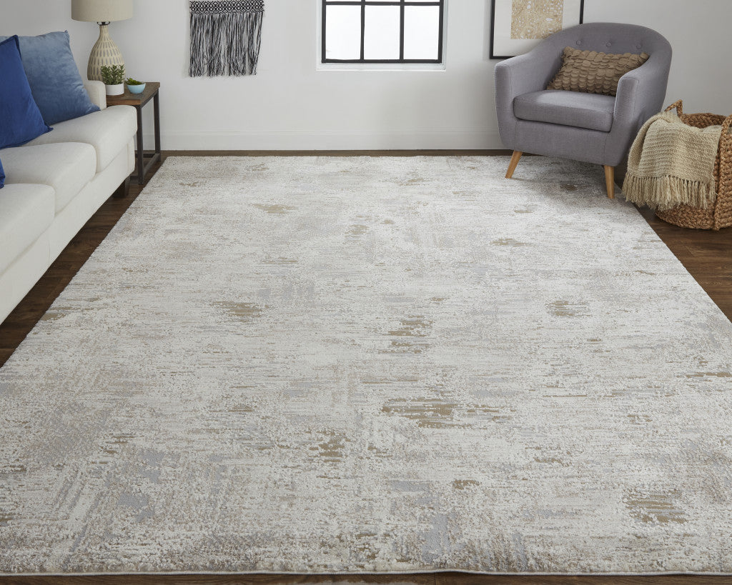 Stylish Distressed Abstract Area Rug with Gray and Ivory Design, Stain-Resistant, Ideal for 4x6 ft Space for Enhanced Comfort