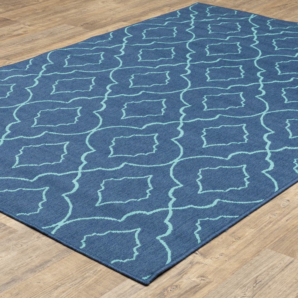 Stain-Resistant Blue Geometric Outdoor and Indoor Area Rug for Enhancing Living Spaces