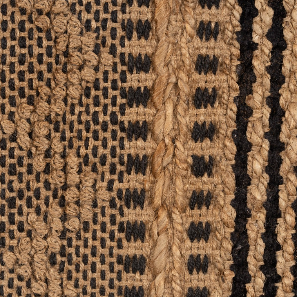 Durable Bohemian Tan and Black Intricate Striped Area Rug for Cozy Homes