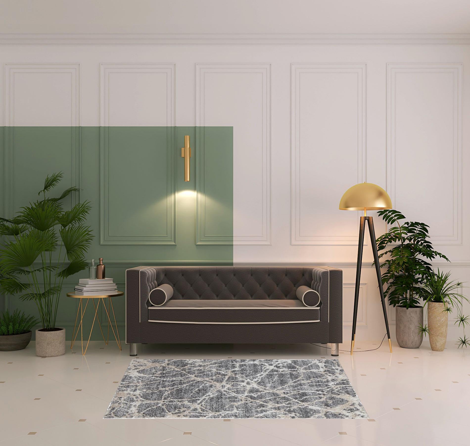 High - Quality Stain - Resistant Area Rug with a Fashionable Gray and Ivory Abstract Design Ideal for Contemporary Modern Living Spaces