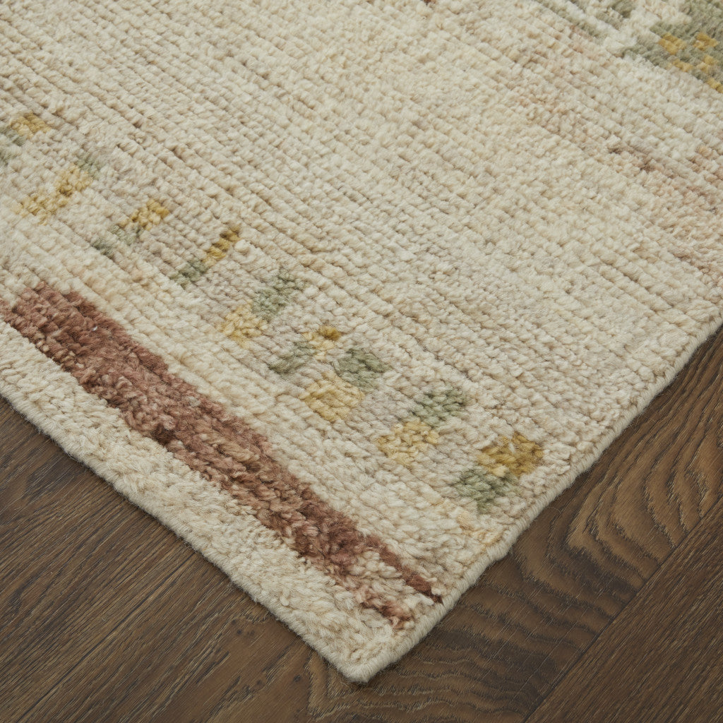Stain-Resistant Hand-Knotted Gray Tan Green Wool Abstract Area Rug for Family Spaces