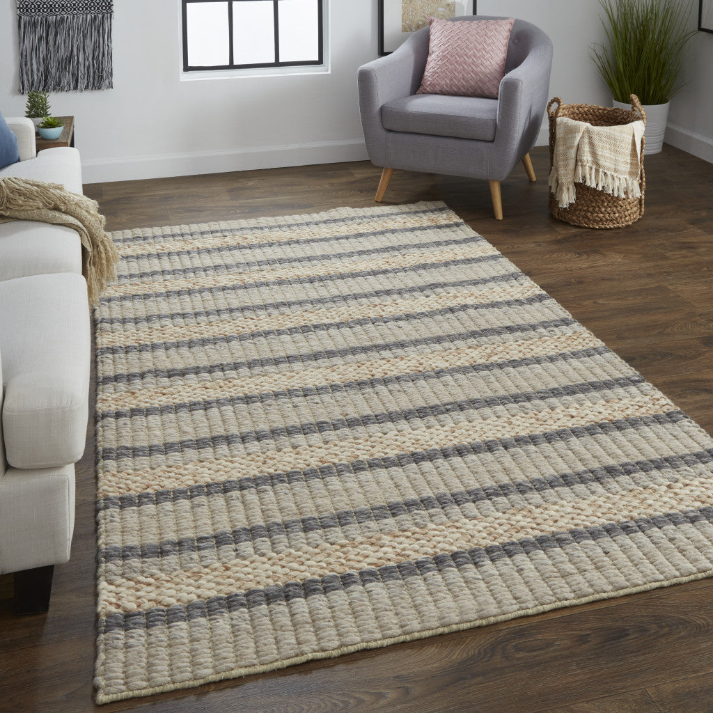 Stain-Resistant Hand-Woven Gray and Ivory Wool Area Rug - Ideal for Family Homes with Kids and Pets