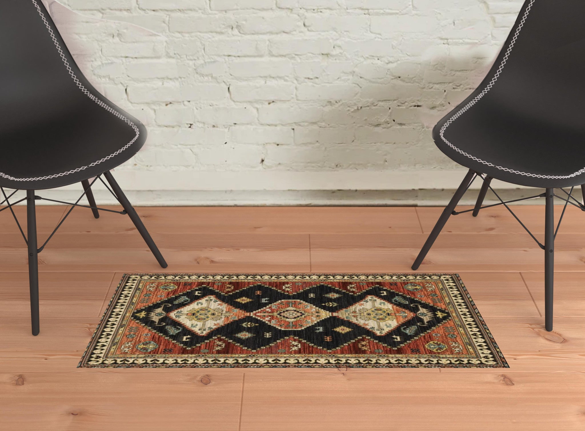 Charcoal and Vibrant Colored Stain-Resistant Oriental Area Rug with Fringe
