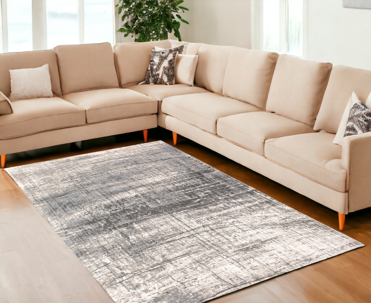 Modern and Stylish 7-Foot by 9-Foot Gray and White Abstract Non-Slip Area Rug Ideal for Enhancing Any Room Decor