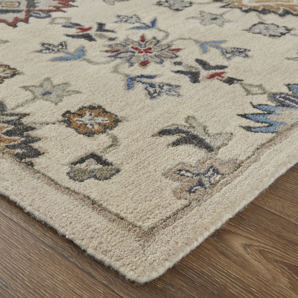 Ivory and Blue Floral Design Hand-Tufted Wool Area Rug - Stain Resistant, Perfect for Family Spaces with Kids and Pets
