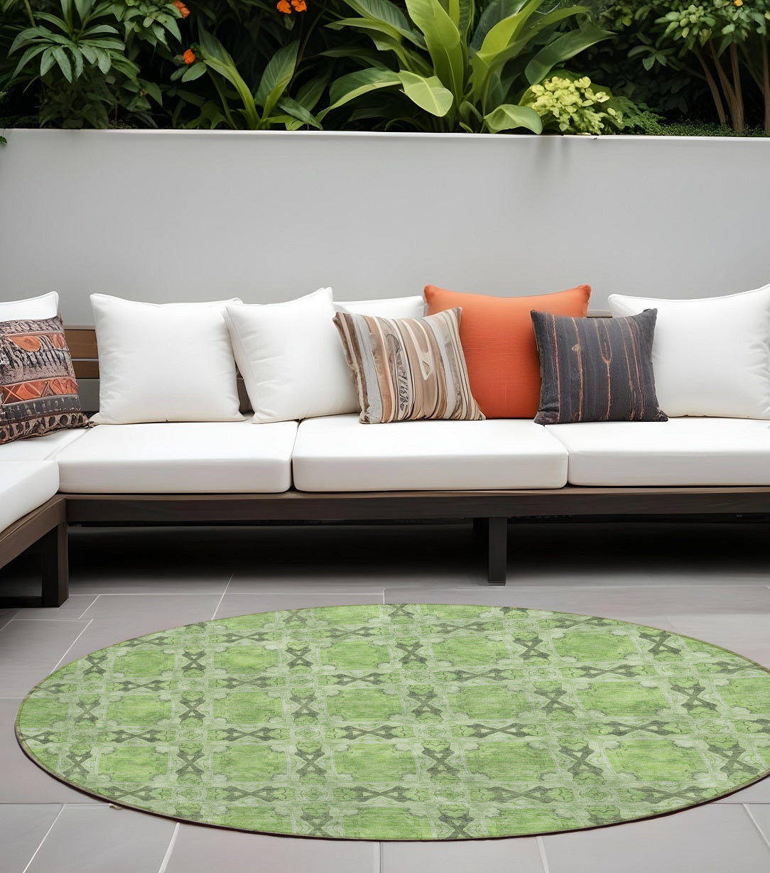 Stain-Resistant, Non-Skid Washable Teal Floral Medallion Round Runner Rug for Indoors & Outdoors