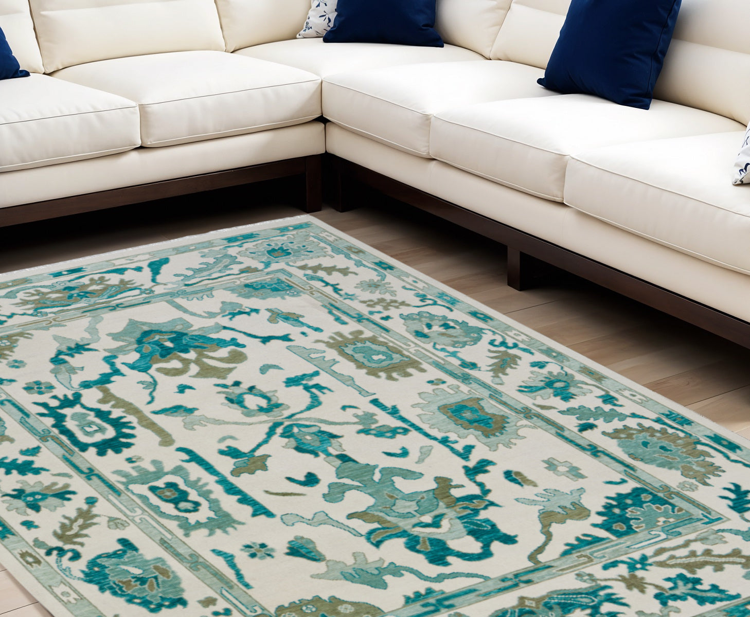 Stain-Resistant Hand-Knotted Wool Floral Area Rug with Timeless Tassel Ends