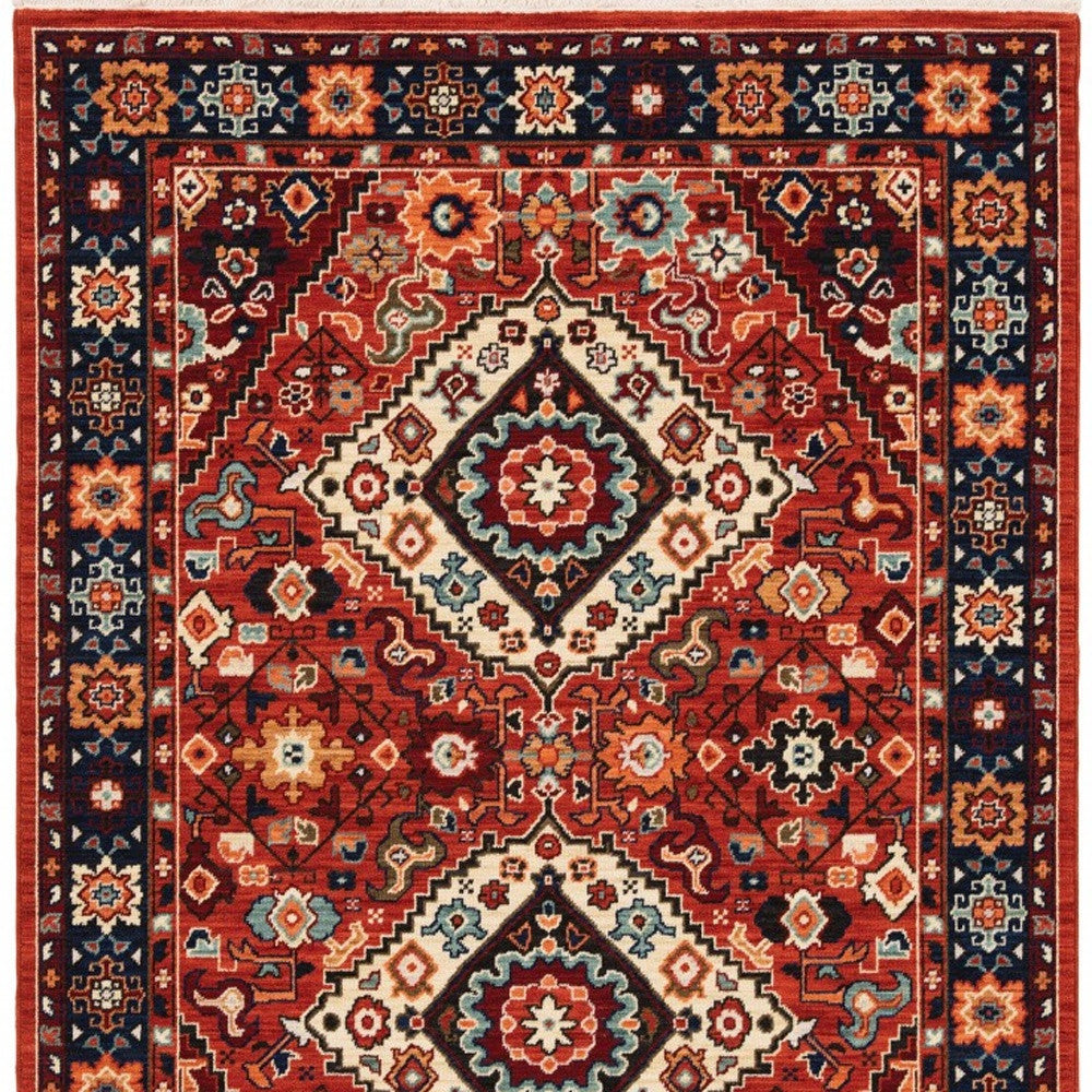 Durable, Stain-Resistant Vintage Oriental Scatter Rug in Vibrant Red and Blue
