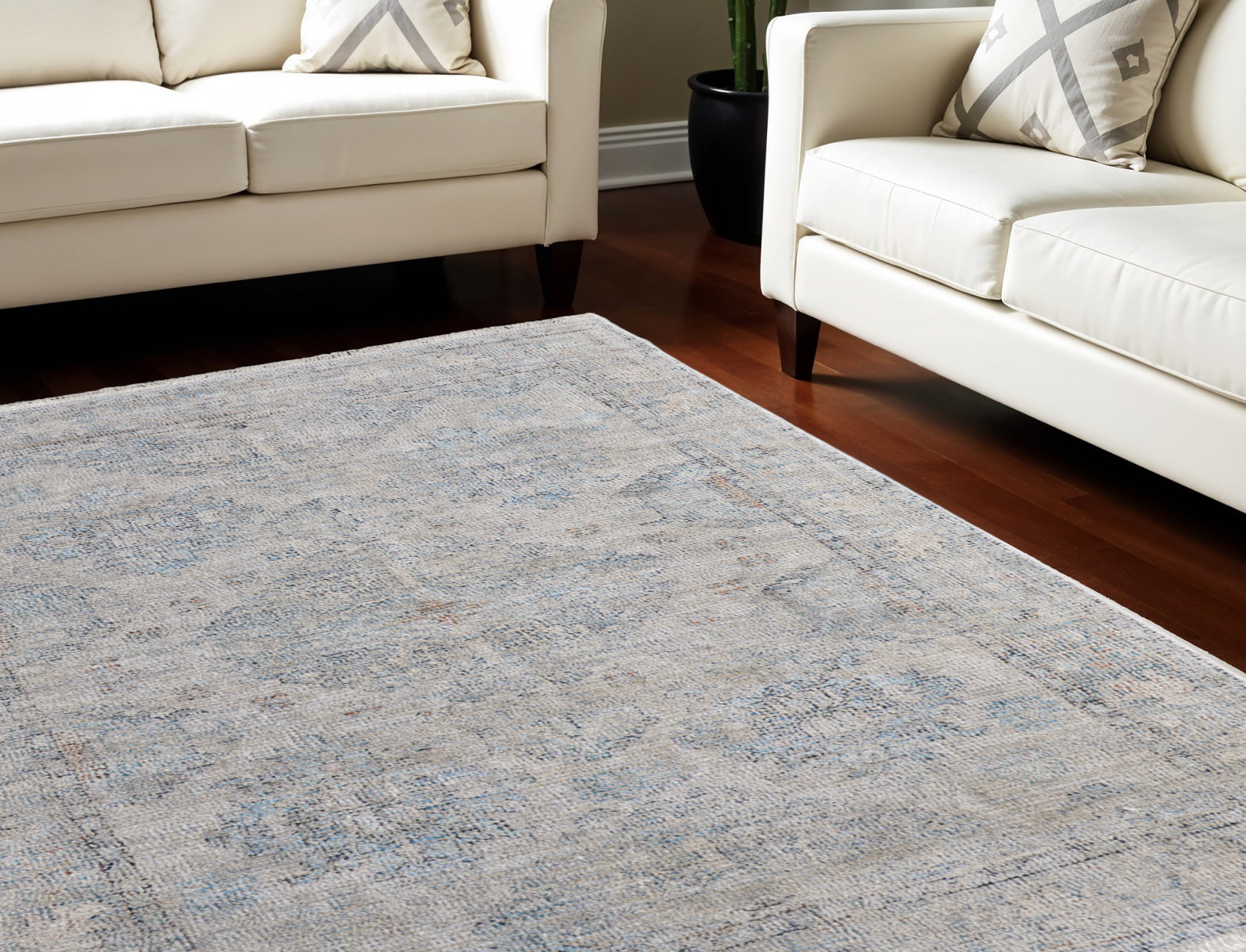 Gray and Taupe Hand-Woven Distressed Fringed Area Rug for Timeless Decor