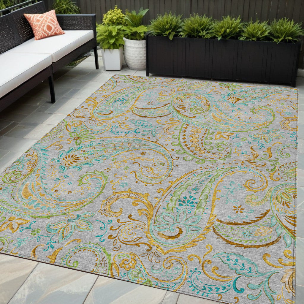 Stylish and Stain-Resistant Washable Outdoor Area Runner Rug with Paisley Pattern - Perfect for Spaces with Kids and Pets