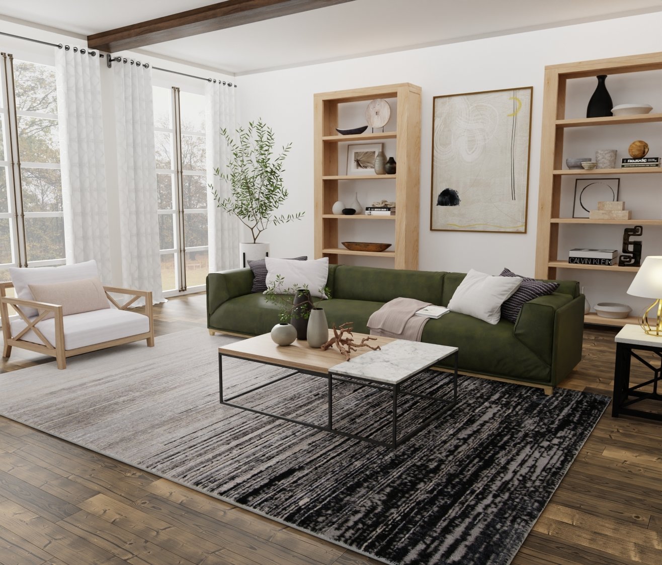 Micah Abstract Low Pile Modern Geometric Design Area Rug - Soft to Touch, Easy to Clean and Stain Resistant