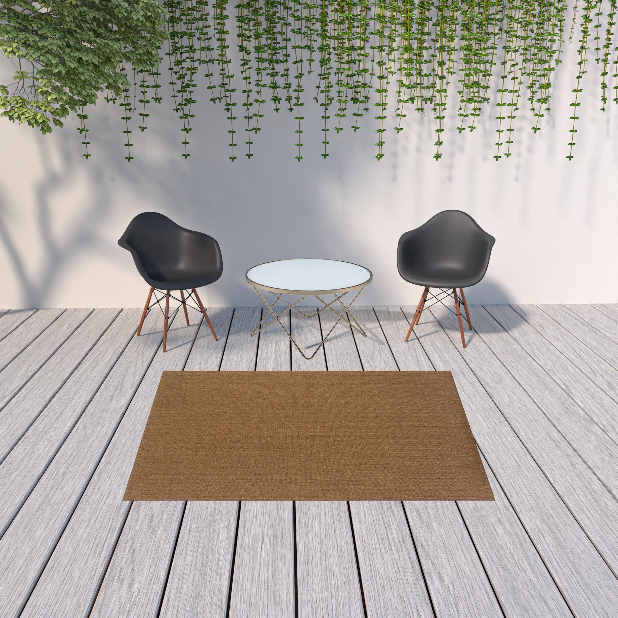Elegant Tan-Colored Round Outdoor and Indoor Area Rug with Stain-Resistant Feature and Geometric Design
