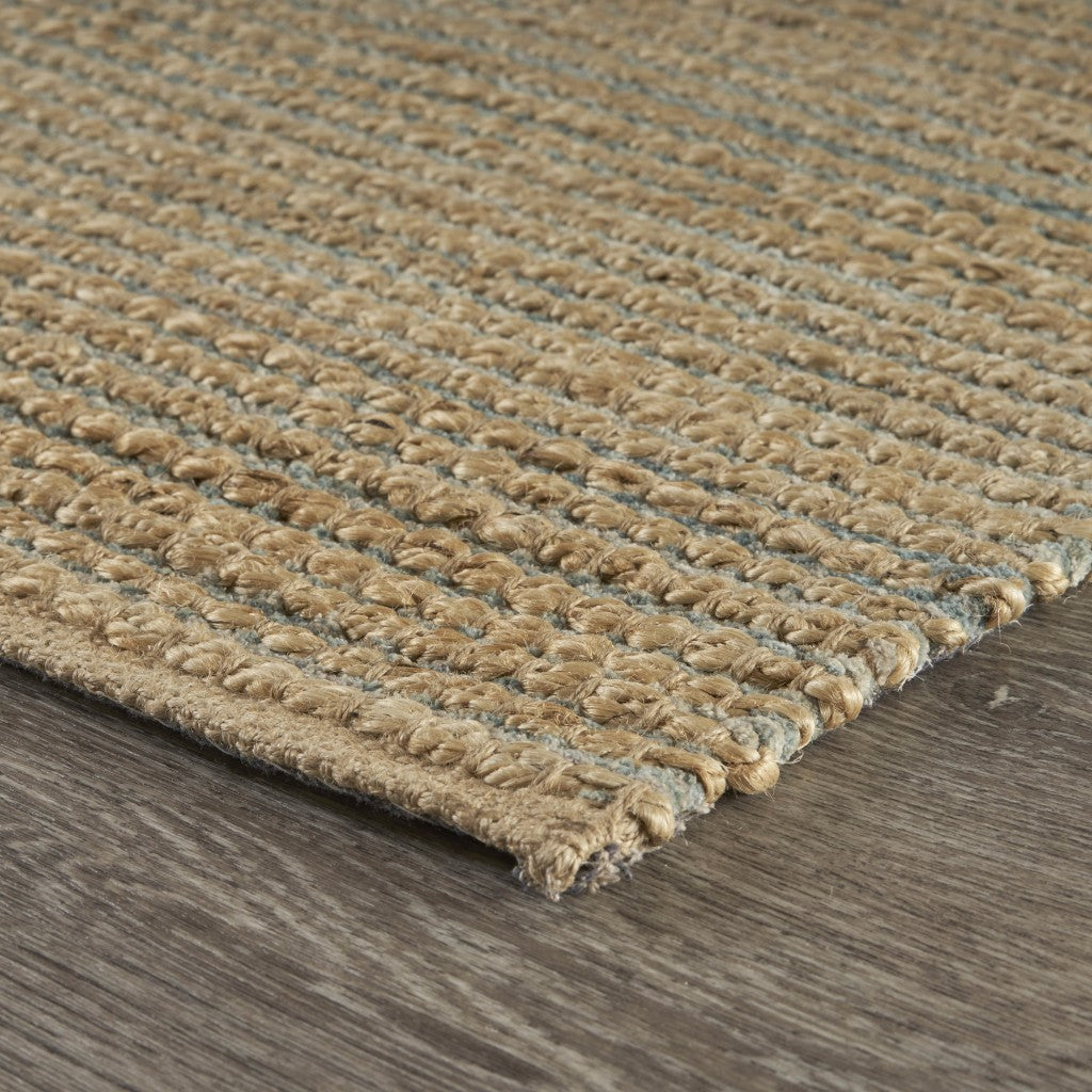 Durable Tan and Blue Striated Area Rug for Farmhouse and Modern Homes