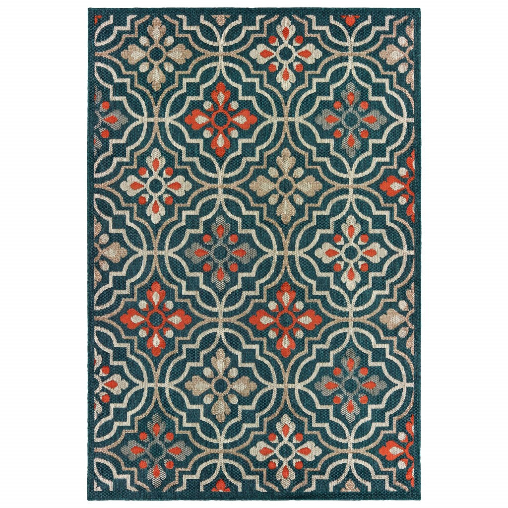 Stylish Gray, Orange & Navy Moroccan Outdoor Rug for Indoor/Outdoor Use