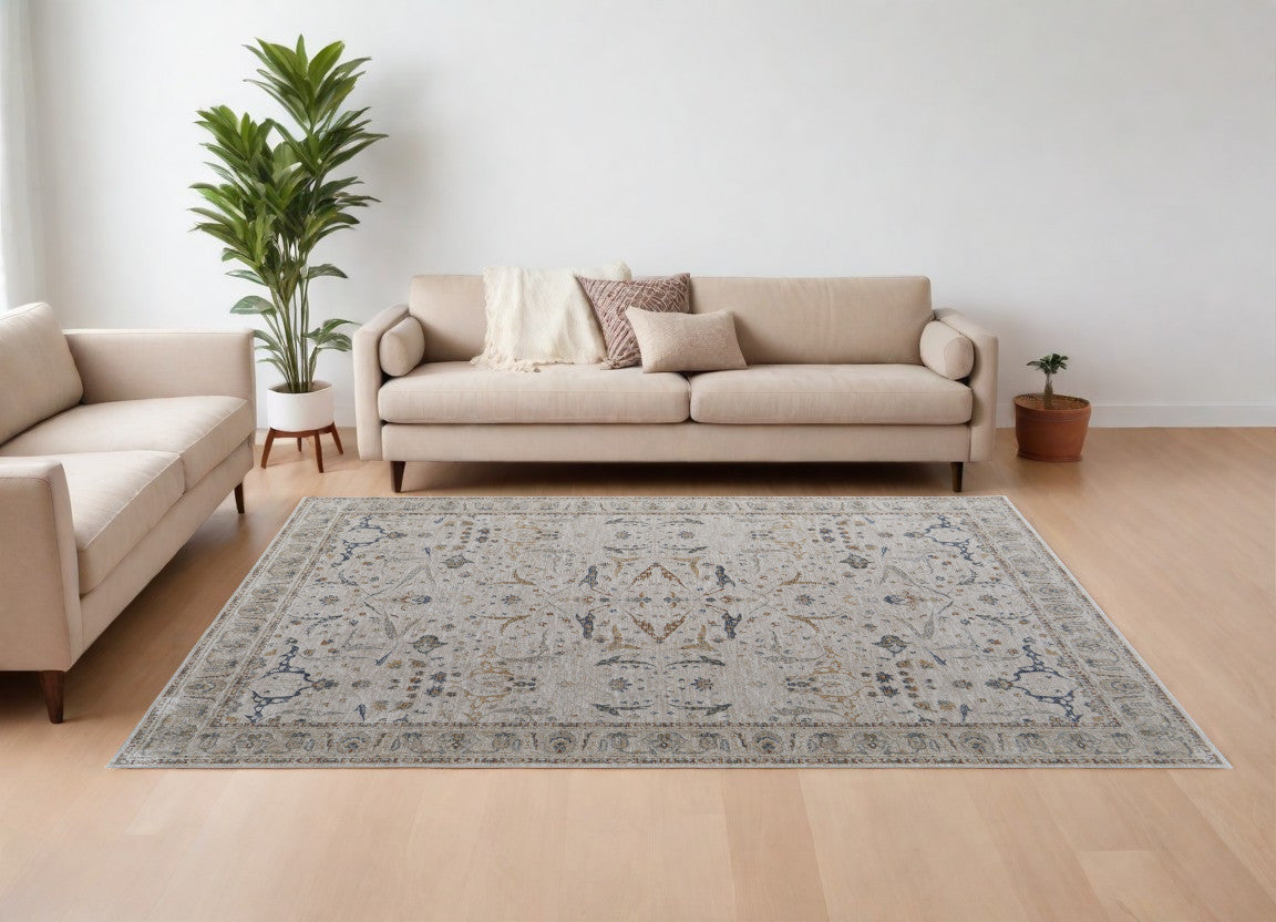 Stain-Resistant Ikat Area Rug in Stylish Taupe with Elegant Fringes for Any Room