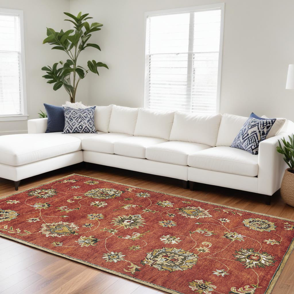 Exquisite Hand-Tufted Wool Floral Medallion Area Rug in Sienna Gold and Green for Elegant Living Spaces