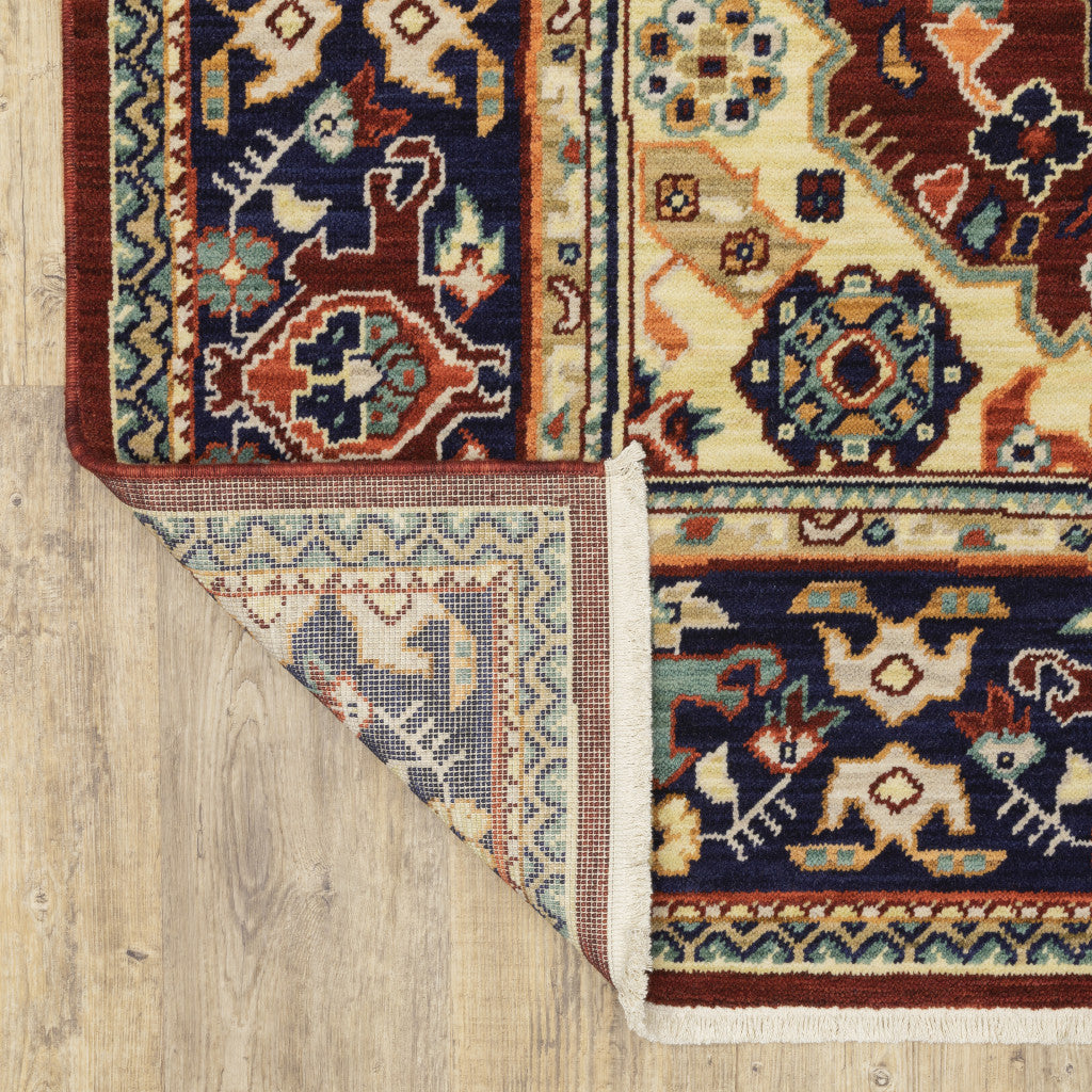 Stylish Stain-Resistant Oriental Area Rug with Fringe in Red, Blue, Orange, and Beige for Home Decor