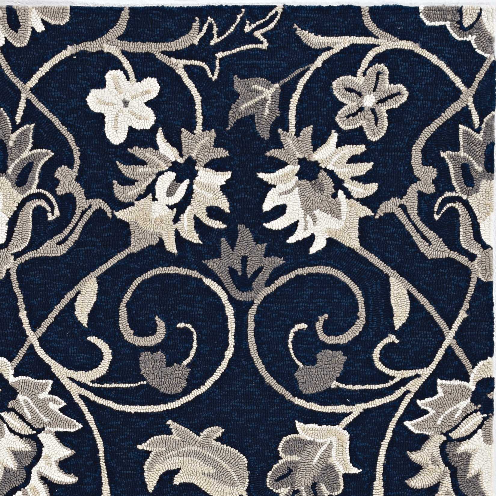 Exquisite Outdoor and Indoor Decor - Elegant Navy Blue Floral Hand - woven Area Rug for Enhancing Living Spaces