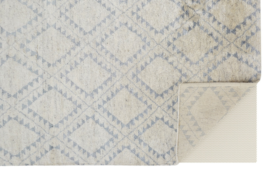 Exquisite Hand-Knotted Ivory Area Rug with Unique Geometric Design and Premium Wool Blend