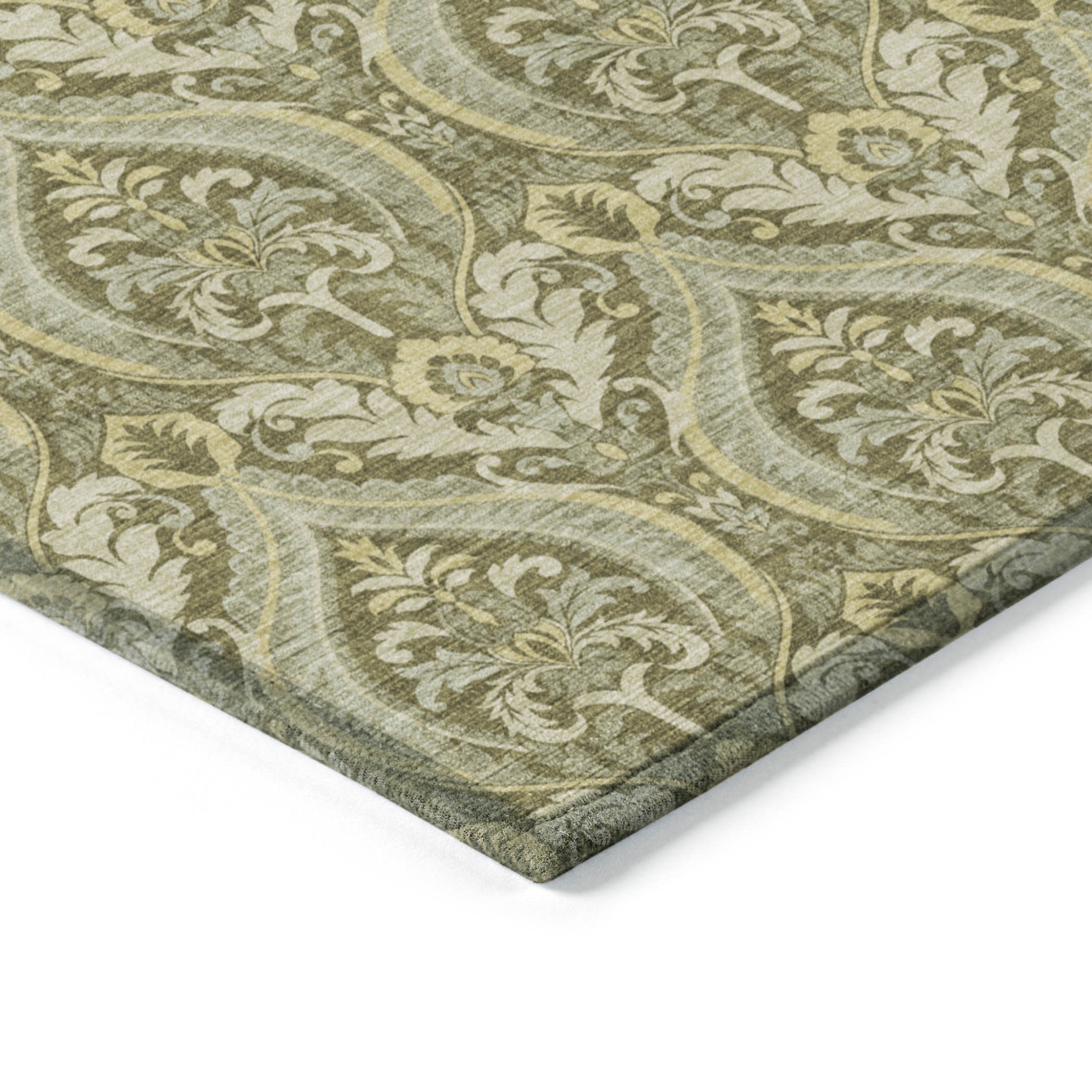 Stylish Washable and Stain - Resistant Non - Skid Damask Design Indoor Outdoor Runner Rug Measuring 27 Inches by 90 Inches