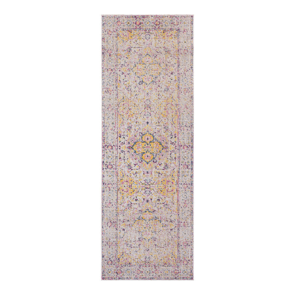 Stylish Ivory, Navy & Yellow Oriental Area Rug - Ideal for Family Homes with Kids & Pets