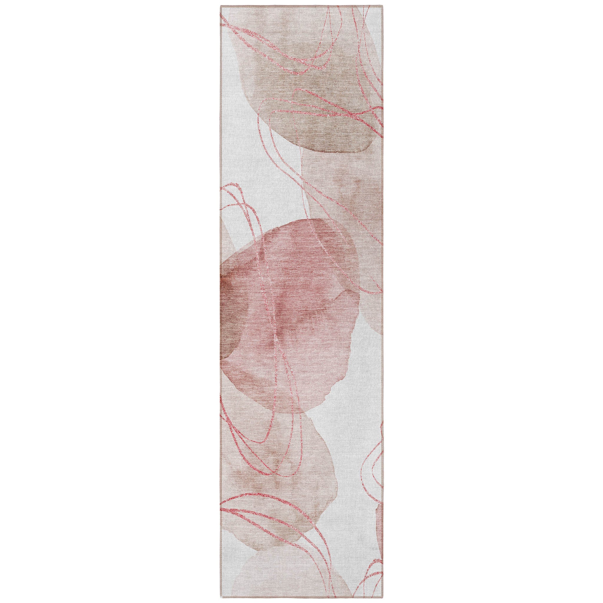 Modern Washable, Non-Skid, Stain-Resistant Green & Ivory Abstract Indoor-Outdoor Runner Rug