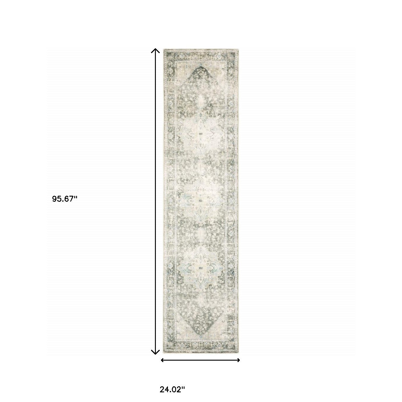 Stain-Resistant Luxury Gray, Ivory, and Icy Blue Oriental Power Loom Area Runner Rug - Perfect for Family Homes with Kids and Pets