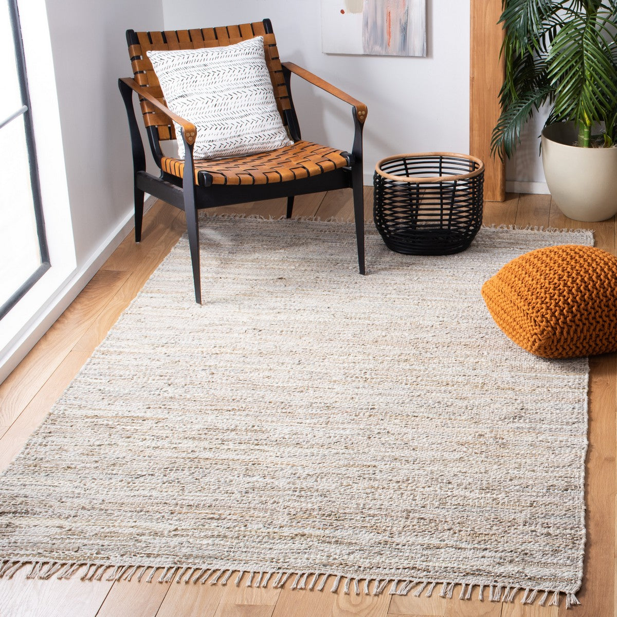 Eco-Friendly 90% Recycled Leather Vintage 501 Contemporary Flat Weave Rug