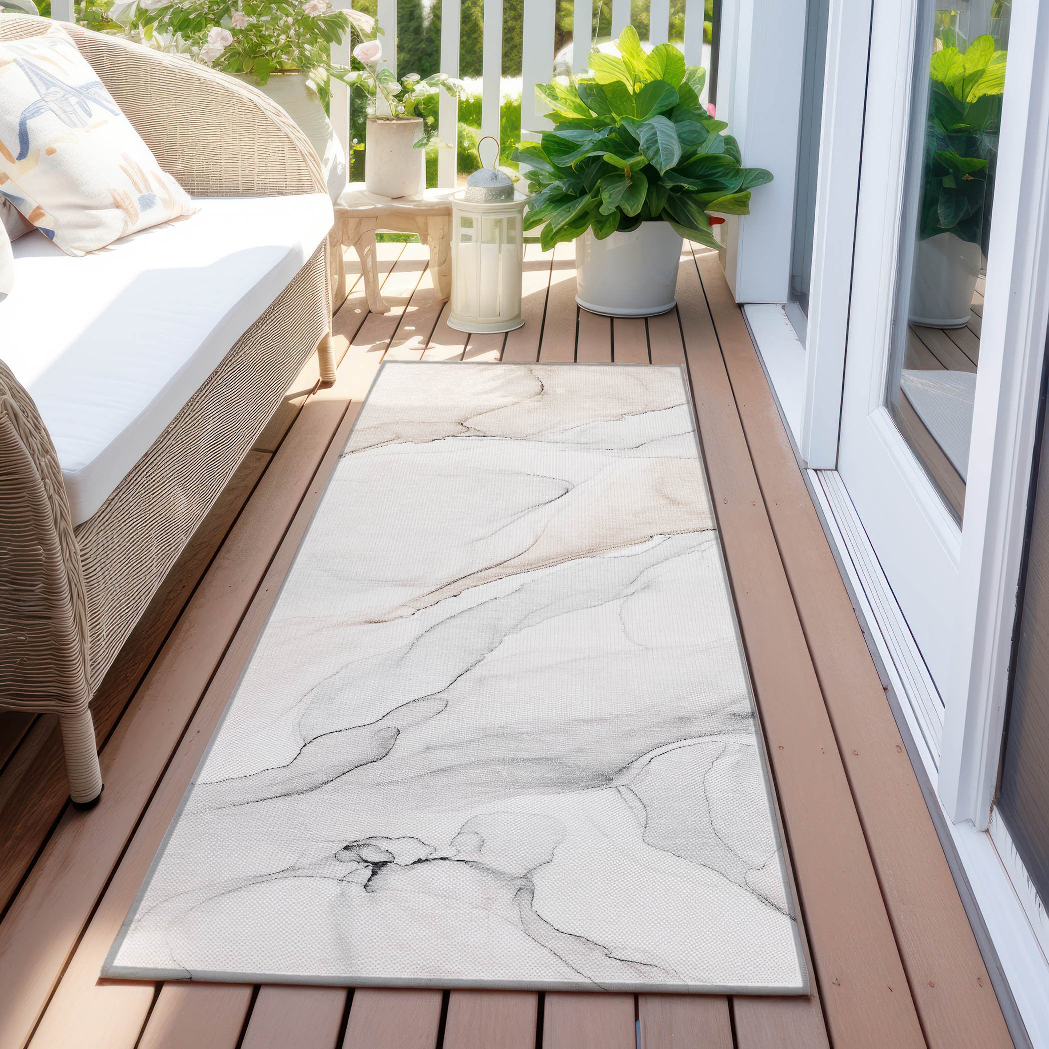 Stylish Washable Gray and Pink Abstract Runner Rug for Indoor & Outdoor, Stain-Resistant