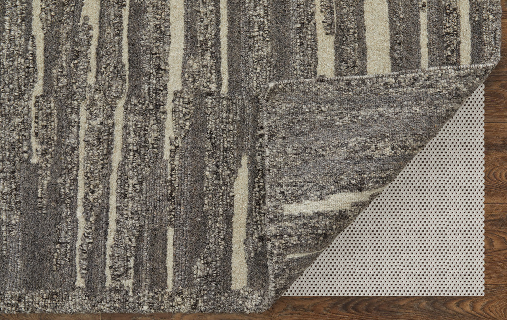Exquisite Hand-Woven Wool Blend Area Rug with One-of-a-Kind Abstract Design in Ivory and Taupe for Elegant Home Decor