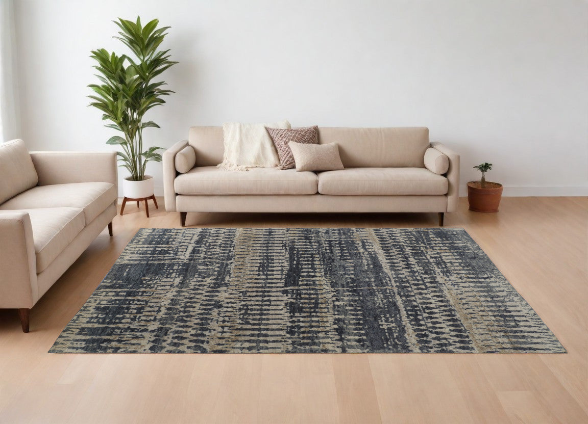 Artisan Hand-Knotted Wool Area Rug: Unique Abstract Design, Stain-Resistant for Comfort