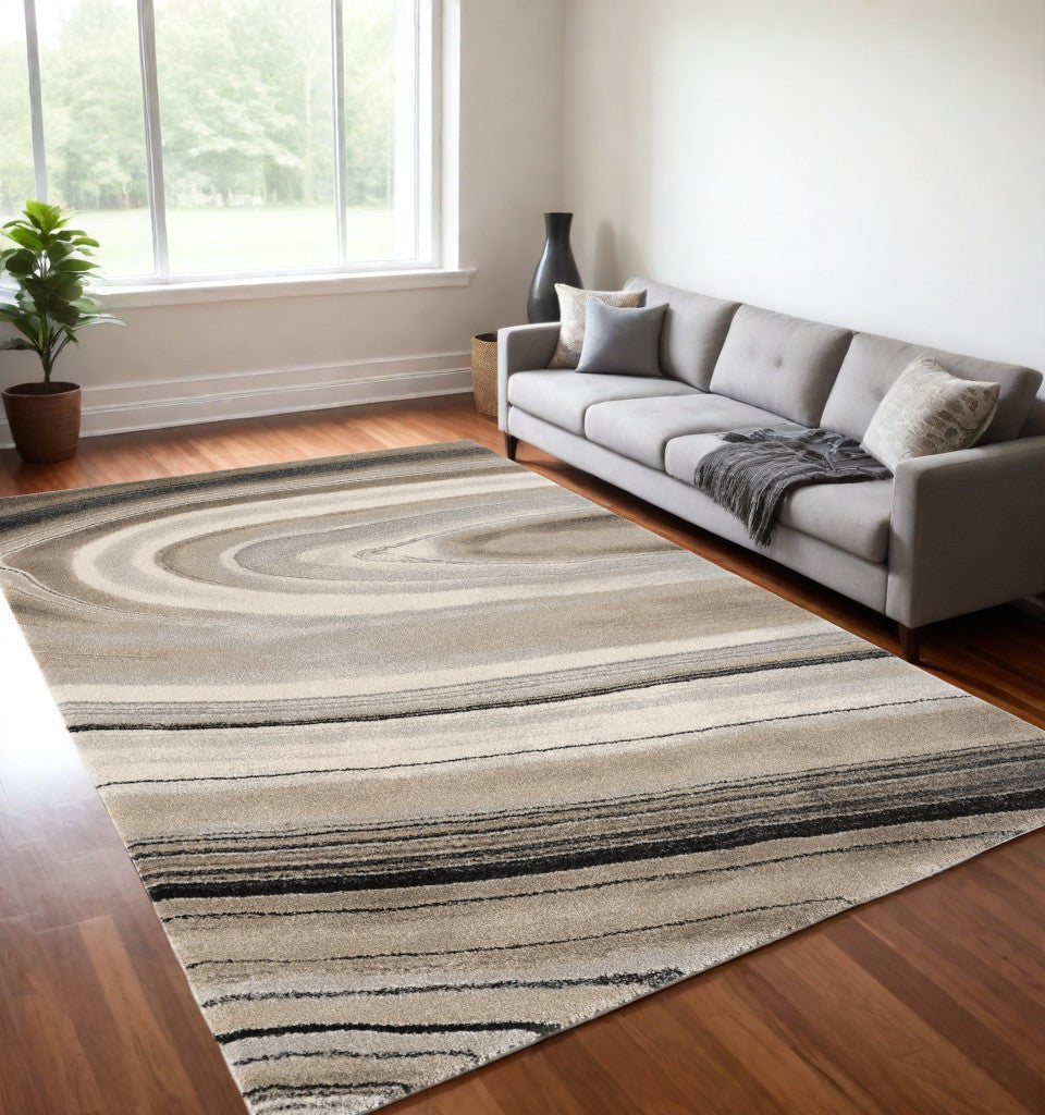 Modern Luxury Cream and Tan Abstract Marble Patterned Area Rug for Stylish Home Interior Decor