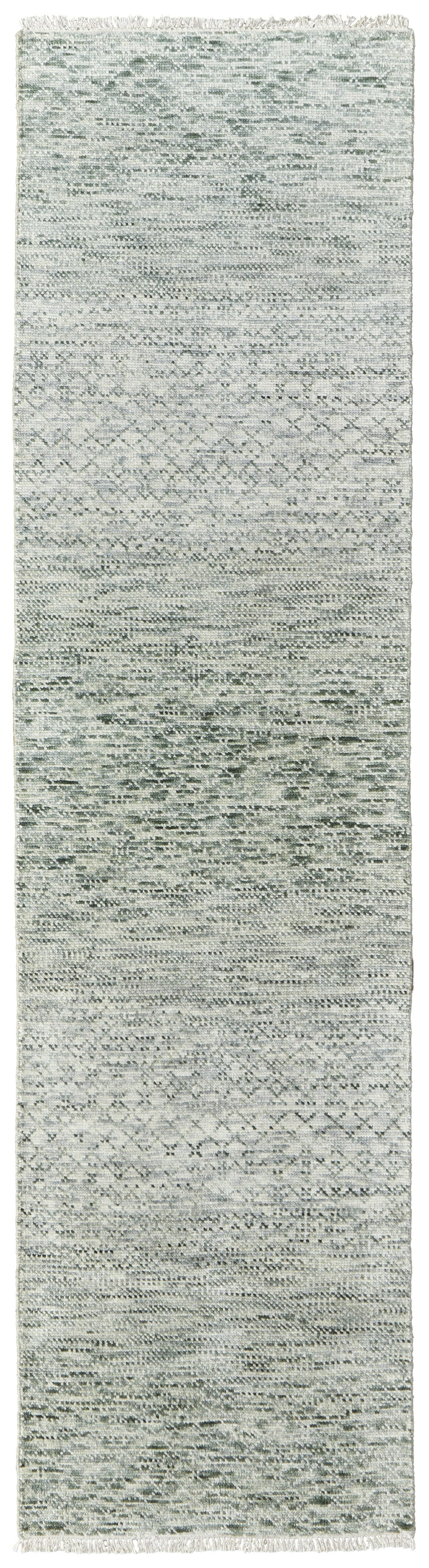 Stylish Hand-Knotted Ivory, Gray & Blue Area Rug with Fringe, Stain-Resistant