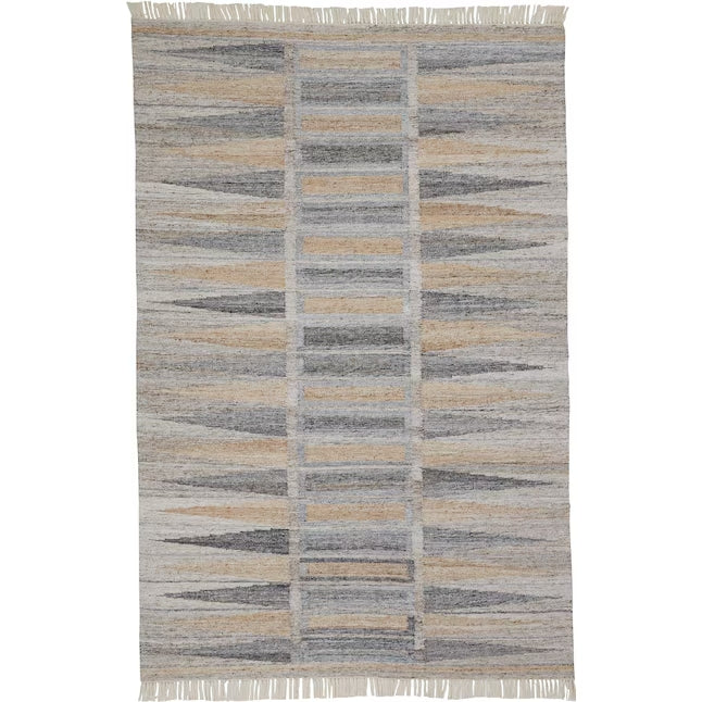 Stain-Resistant Hand-Woven Tan and Gray Geometric Fringed Area Rug
