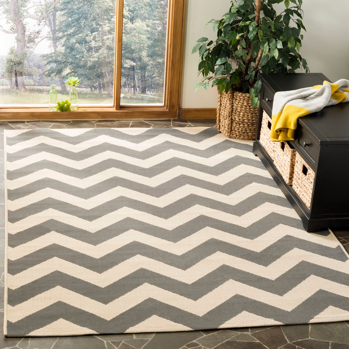 Stylish Indoor/Outdoor Area Rug with Elegant Tan Chevron Design for Comfort and Durability