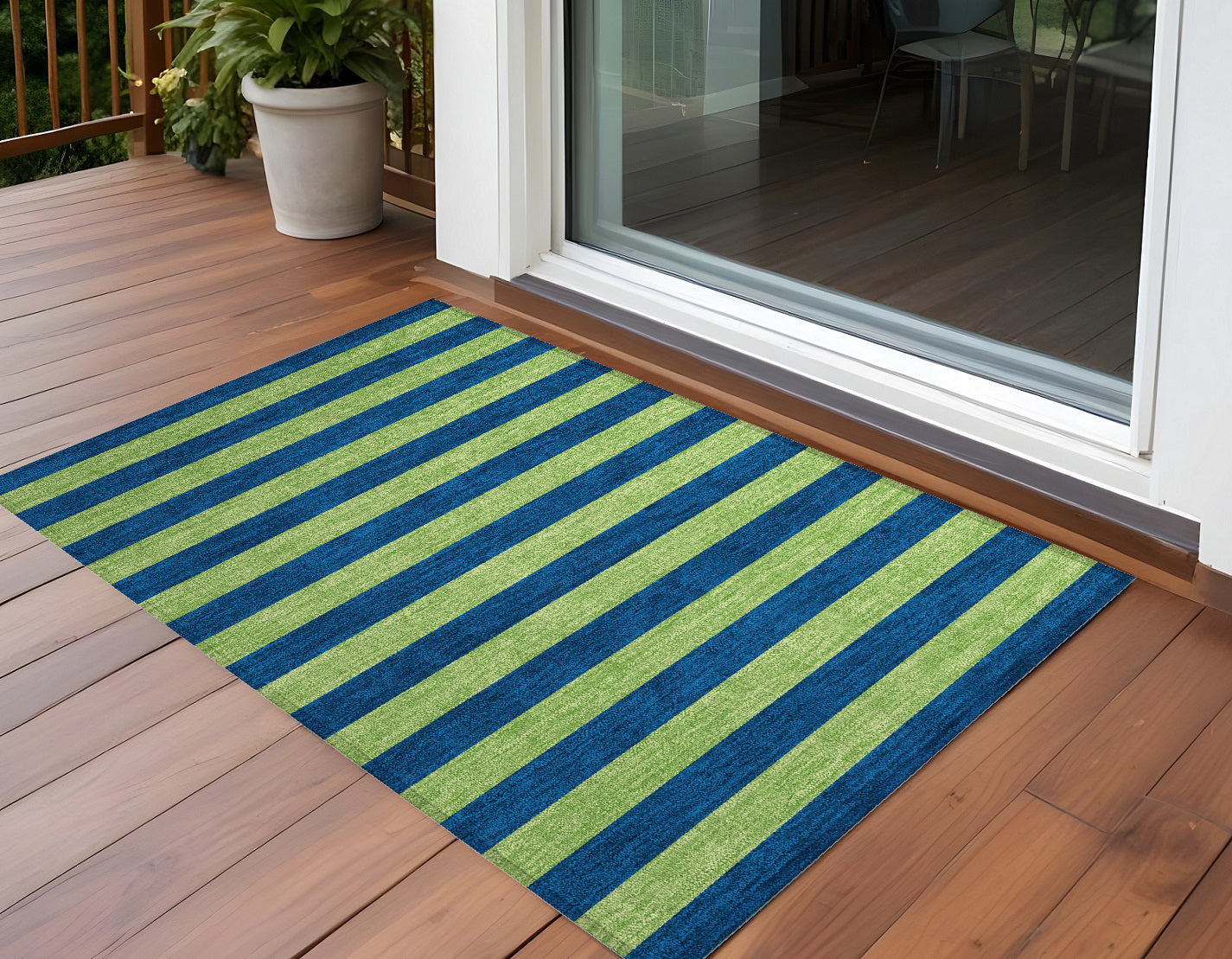 Stylish Washable and Stain - Resistant Coffee Striped Indoor - Outdoor Runner Rug