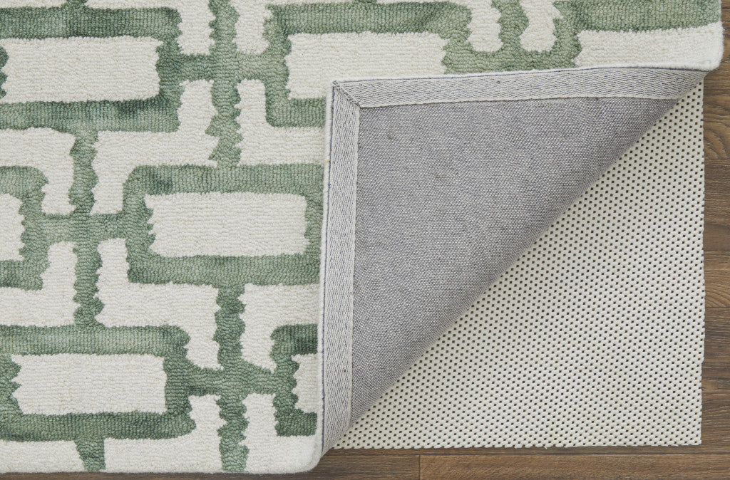 Exquisite Handmade Geometric Wool Blend Area Rug with Elegant Ivory and Green Design for Sophisticated Living Spaces