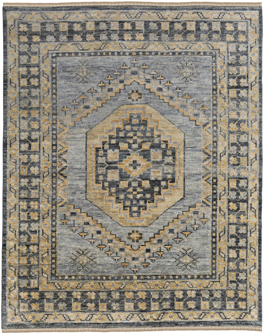 Stylish Hand - Knotted Blue - Gray & Tan Oriental Area Rug, Stain - Resistant & Unique