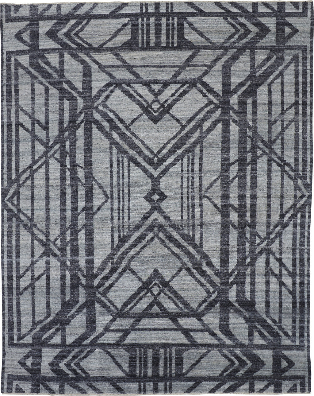Stain-Resistant Hand-Knotted Wool Area Rug with Geometric Design, Ideal for Kids and Pets