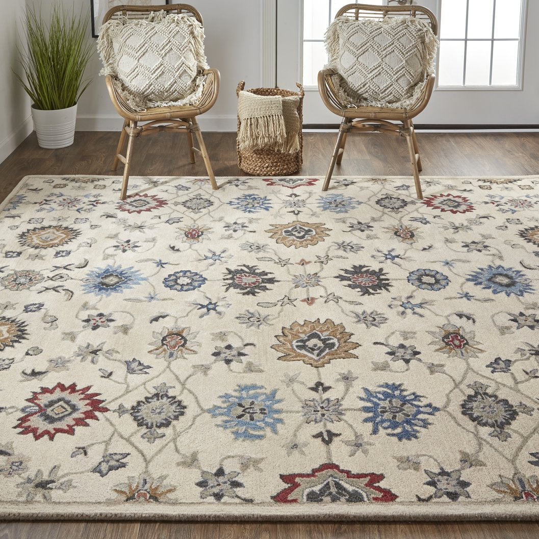 Exquisite Hand-Tufted Wool Floral Area Rug - Stunning Transitional Design Showcasing Chic Blue, Brown, and Gray Tones