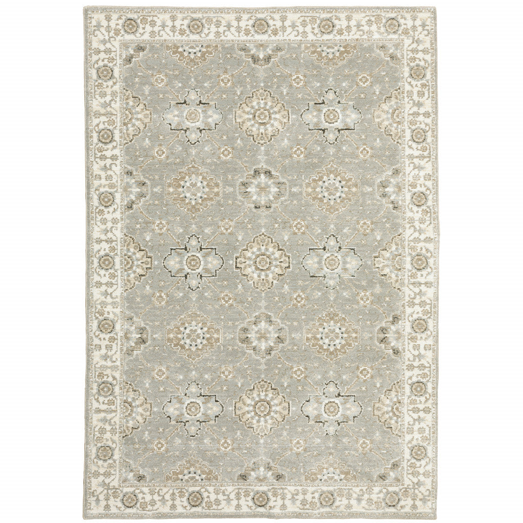 Exquisite Luxury Gray and Ivory Oriental Stain - Resistant Area Rug Ideal for Family Living Spaces