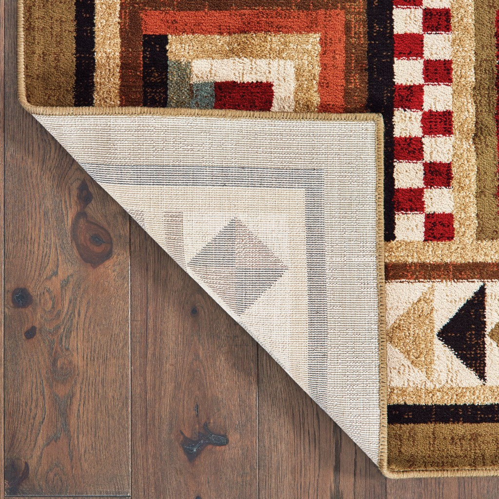 Stylish Stain-Resistant Brown and Red Ikat Patchwork Runner Rug for Bohemian Homes