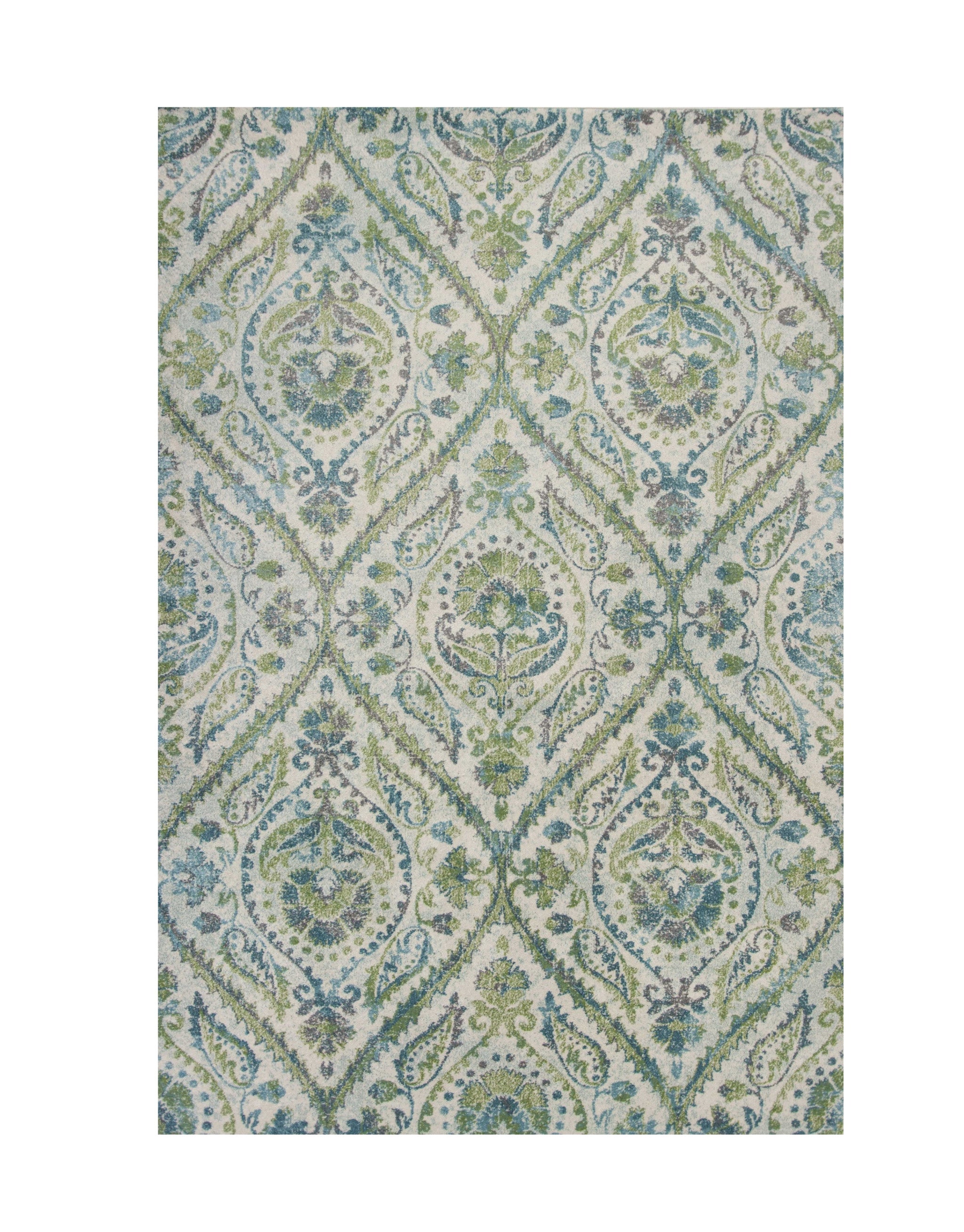 Ivory and Teal Luxury Parisian Area Rug for a Modern and Sophisticated Home