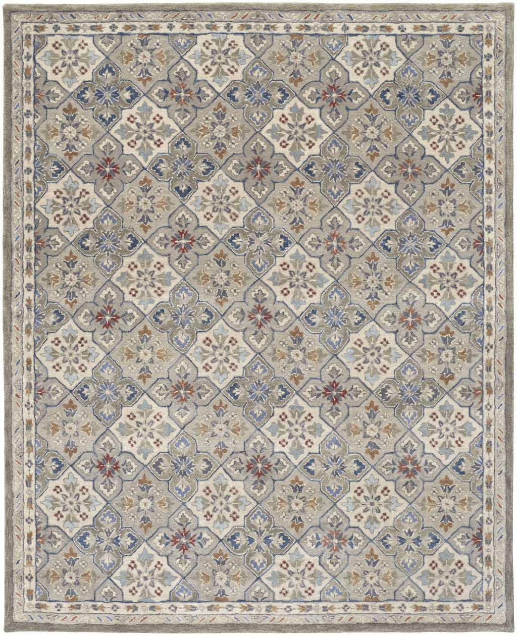 Stylish Stain-Resistant Hand-Tufted Wool Patchwork Area Rug in Taupe and Ivory