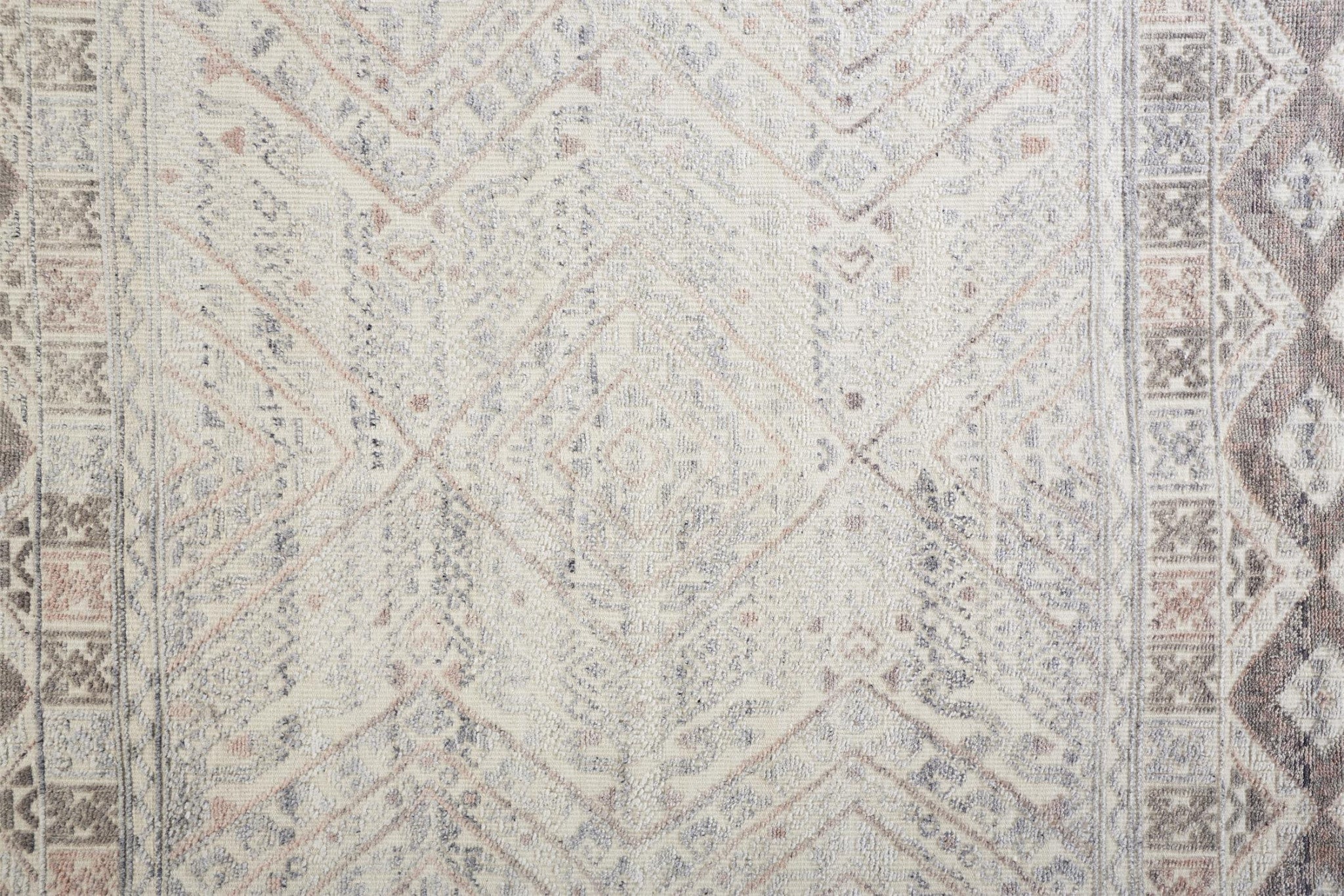 Exquisite Gray and Ivory Geometric Hand-Knotted Area Rug - A One-of-a-Kind Artisan Masterpiece for Your Living Space!