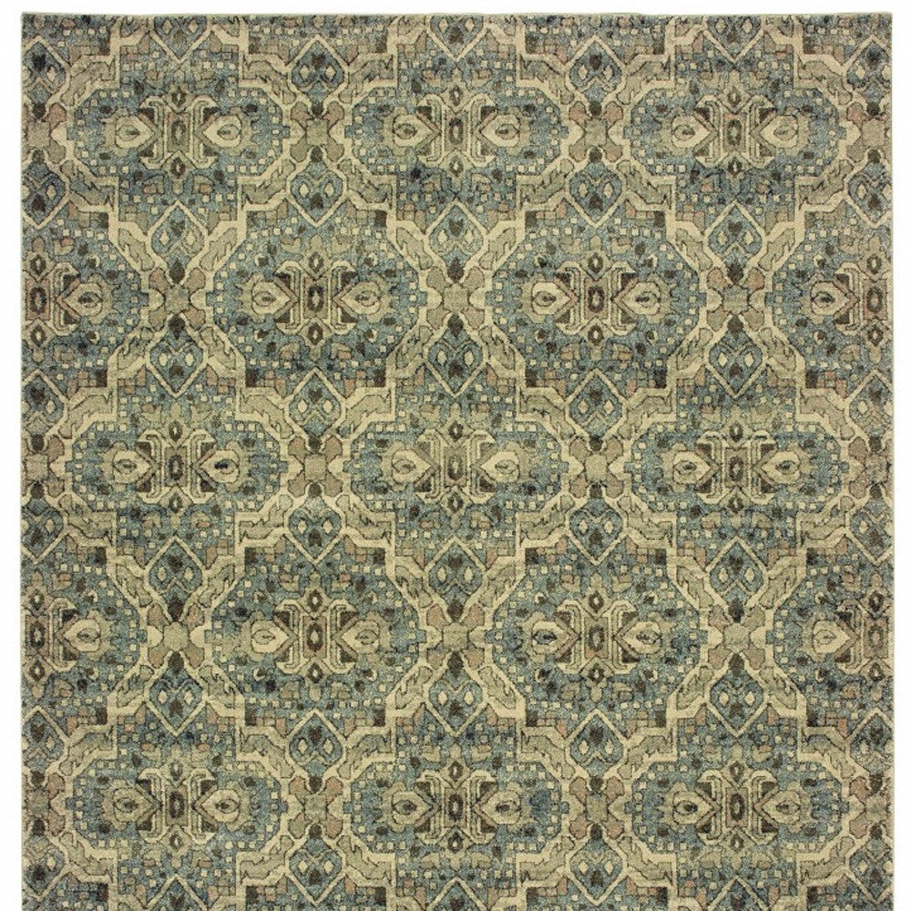 Soft and Durable Geometric Runner Rug in Soft Teal and Sage Boho Style for Cozy Living Spaces, Ideal for Indoor Decor
